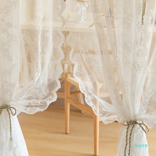 ZMHH349 New Punch-free Velcro Curtain Screen Curtain French White Lace Bay Window Curtain Partition Wear