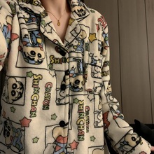 跨境现货卡通蜡笔小新大码睡衣女冬季加厚加绒可爱保暖家居服套装