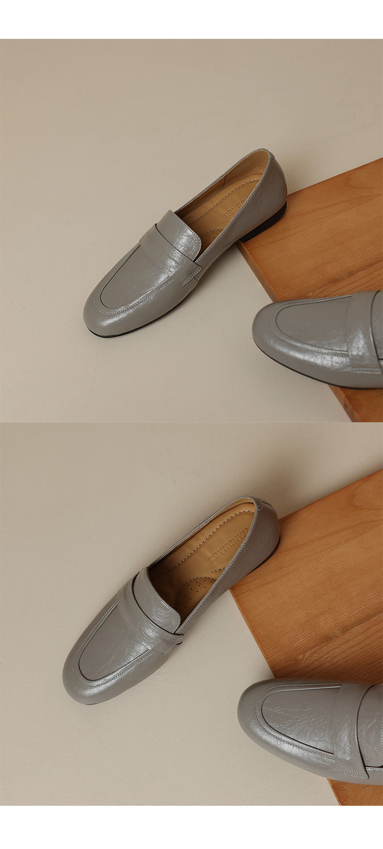 Giày lười nữ mũi tròn đế thấp da mềm phong cách casual — Màu đen chi tiết 19