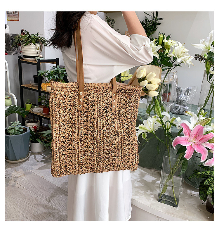 Women's Medium Straw Solid Color Vacation Weave Square Zipper Straw Bag display picture 4