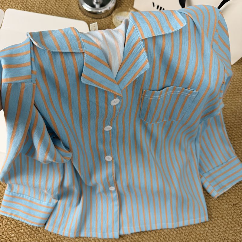 Coreano simple contraste rayas pijamas mujeres 2026 nuevo verano relajado pantalones largos de manga larga ropa para el hogar dos piezas