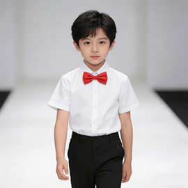 儿童套装男童演出服套装2026新款百搭夏季短袖薄款衬衣裤两件套