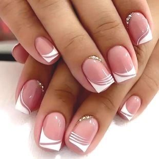 Cross-border explosions French simple short square wearing nail patch gold pile drill nail piece 24 pieces of finished products wholesale