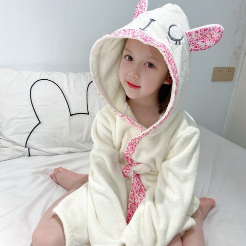 Water-absorbent quick-dry children's bath robe for autumn and winter, suitable for middle-aged children, with hood, bathrobe for boys and girls, thick coral velvet pajama robe