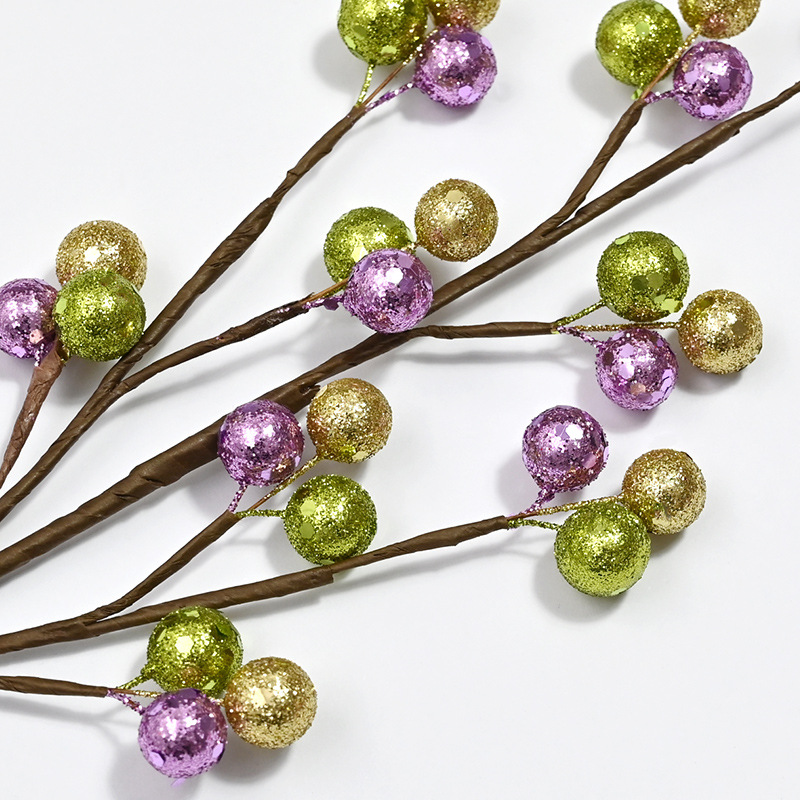 Envío Gratis, brillo transfronterizo, rama de bayas de tres colores, decoración navideña para el hogar, fotografía, suministros hechos a mano DIY, bayas brillantes