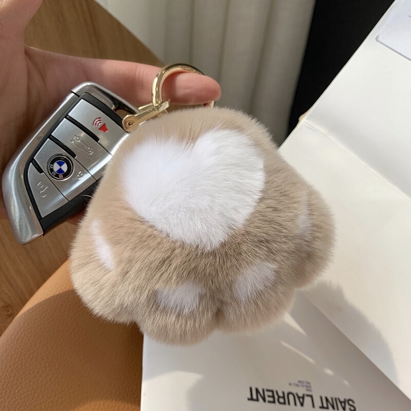 [Kitten Claw] Real Rex Rabbit Fur Car Keychain Pendant Cute Stuffed Ball Bag Pendant Birthday Gift