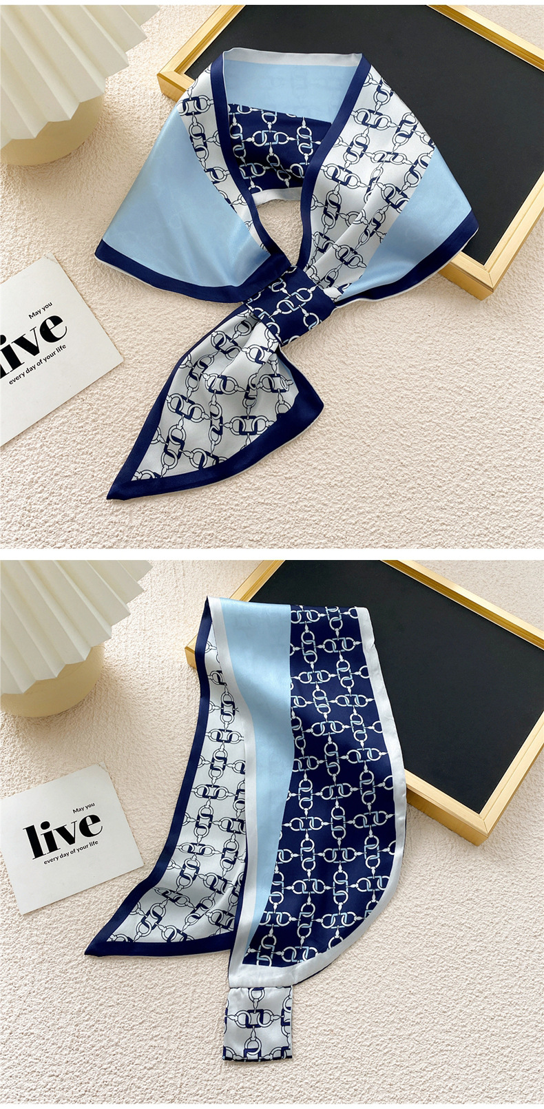 Fashion Contrast Color Printing Cross Small Silk Scarf Wholesale Nihaojewelry display picture 16