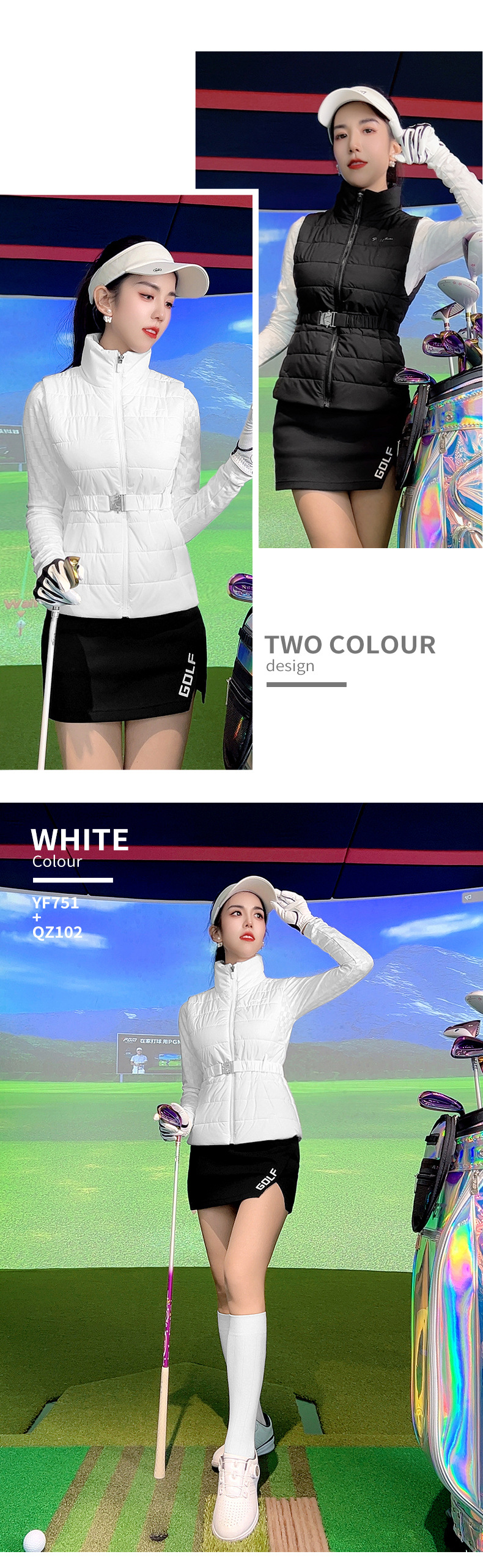 Áo gile nữ chơi golf PGM cổ đứng không tay, mùa thu đông, ấm áp — Áo gile cotton trắng YF751, Áo gile cotton màu đen YF751 chi tiết 4