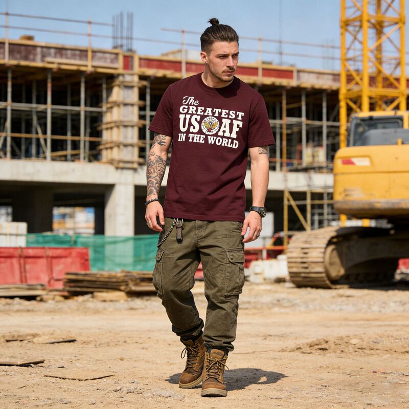 OKONWKO Thick American Style Retro Military Style T-Shirt USAF Air Force Round Neck Printed T-Shirt