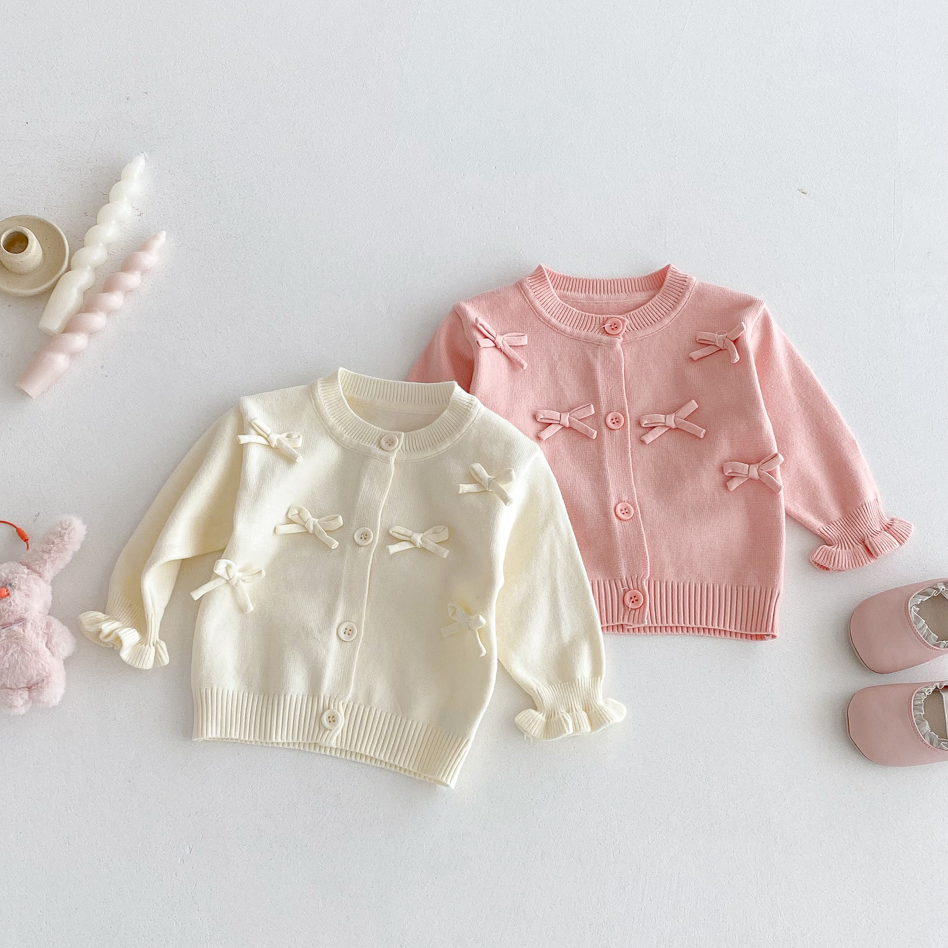 2026 Spring/Autumn New Style Girls' Bow Knitted Cardigan Sweater Jacket, Sweet Top for Baby Girls