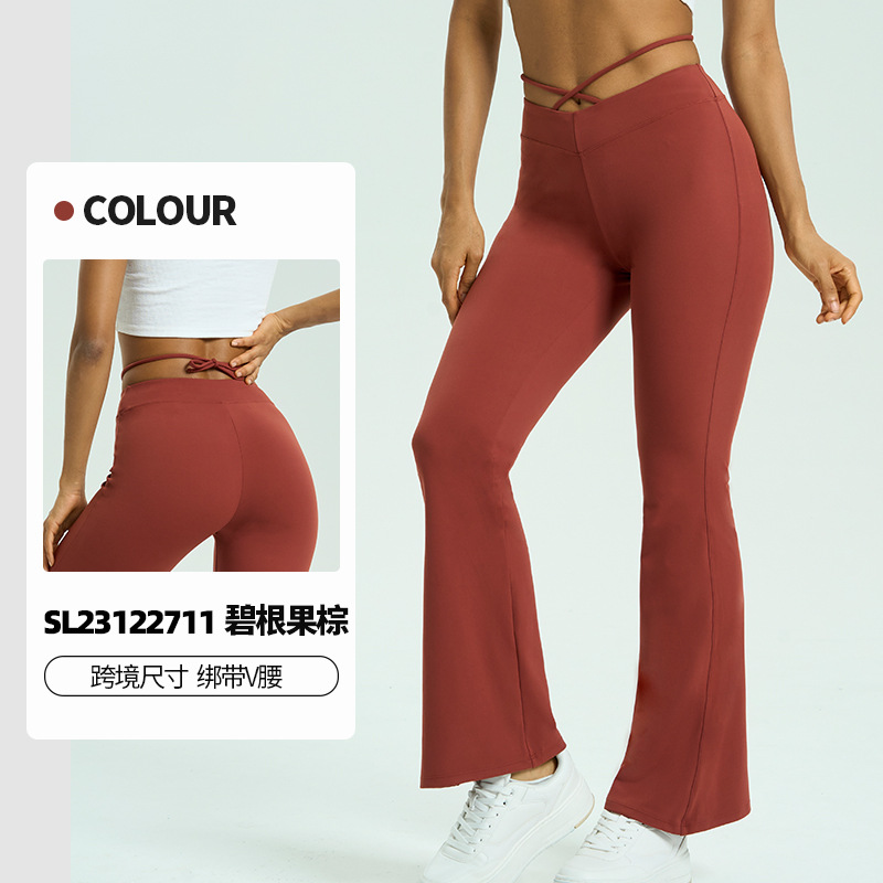 Nuevos pantalones de micro-yoga transfronterizos de mujer desnuda alta elasticidad V cintura correa adelgazante pantalones deportivos sueltos