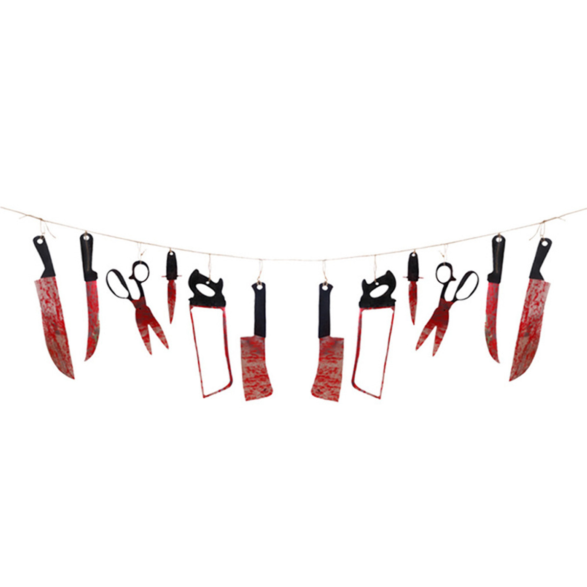 Halloween decorations horror blood knife hanging flags haunted house trick scary PVC props pull flower hanging ornaments_voghion.com