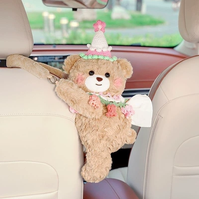Car accessories: cute little bear tissue box for women, car-specific tissue box hanging bag, car interior decoration category (Car tissue box/set) - pink-ice-cream-pink-linghua-annie-bear-tissue-box