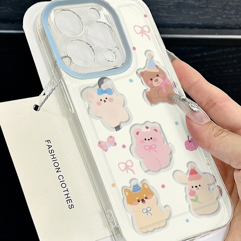 Suitable for Apple Xr Modified 14Pro High-Looking Five Little Bears Transparent Xr Modified 15Pro Modified Mobile Phone Case Simple Style