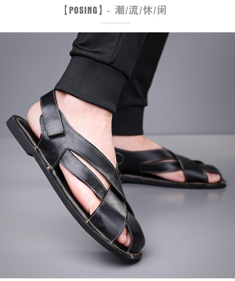 Dép nam bít mũi kiểu lái xe cổ điển, sandal quai ngang thoáng khí — Màu nâu, Màu đen chi tiết 5