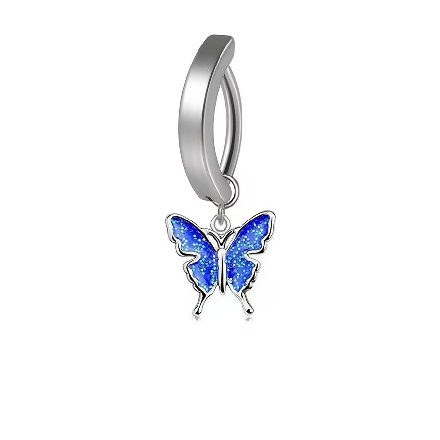 Minimalist Curved Navel Ring With Butterfly And Pentagram Designs_voghion.com