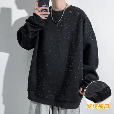 블랙 스웨터 남자 봄 가을과 겨울 트렌디 브랜드 느슨한 라운드 넥 올 매치 캐주얼 기본 솔리드 컬러 내베이스 셔츠