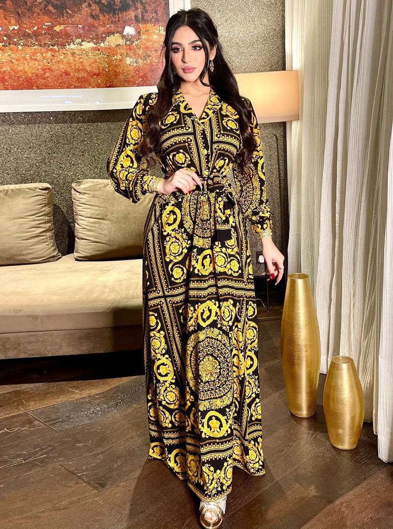 design Dress, Middle Eastern Ethnic Print Long Robe Shirt Dress For Women_ecoleips.com