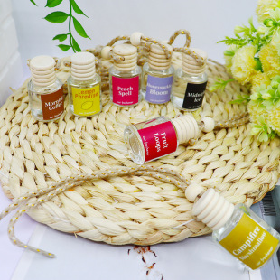 Tiktok Room Aromatherapy Car Aromatherapy Byme Aromatherapy Pendant Car Essential Oil Glass Bottle Wooden Cover Hanging Ornaments