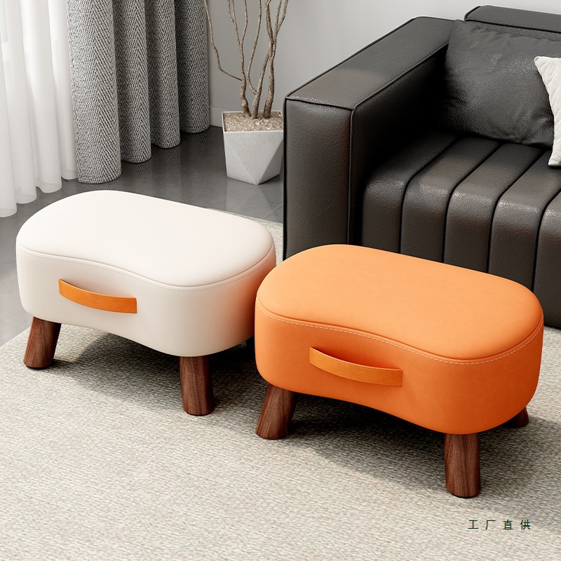 Small Stool for Home Use, Low Stool, Sofa Stool, Living Room Stool, Comfortable for Long Sitting, Small Bench for Changing Shoes, High-End Leather Stool