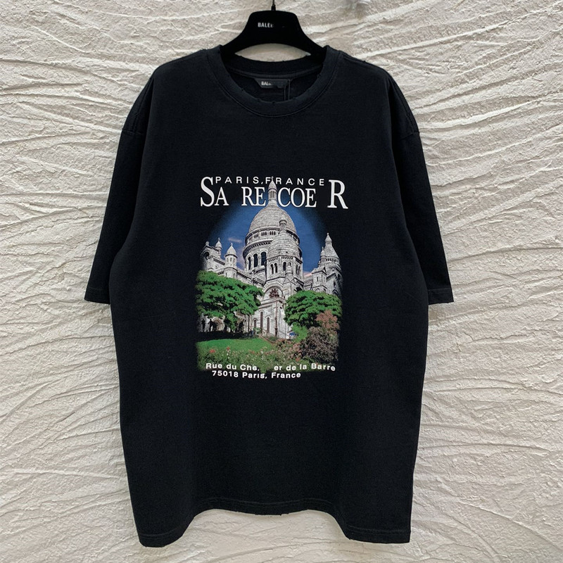Dujia Version 2022 Summer New Luxury Trend B Family Castle Retro Print Popular Same Style Men's and Women's Short-Sleeved T-Shirts Dujia Version 2022 Summer New Luxury Trend B Family Castle Retro Print Popular Same Style Men's and Women's Short-Sleeved T-Shirts
