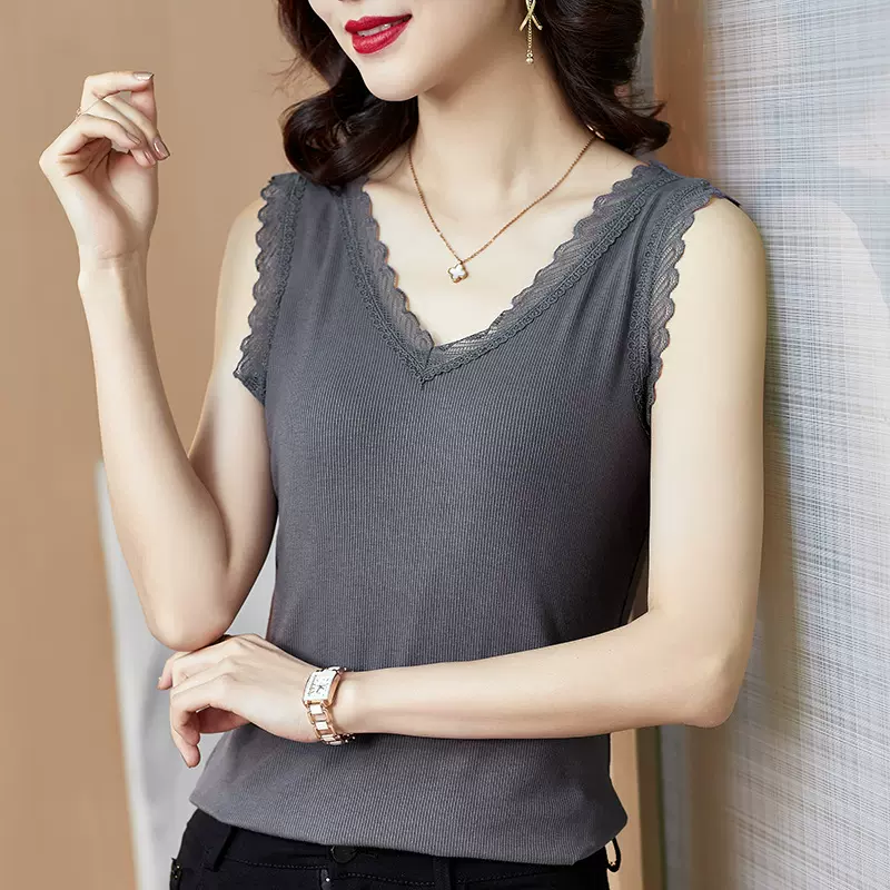 吊带背心女外穿2021夏装潮款莫代尔大码黑色打底内搭v领无袖上衣