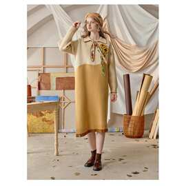 2025冬新款立体手钩花印花领带减龄好看时尚流行针织连衣裙