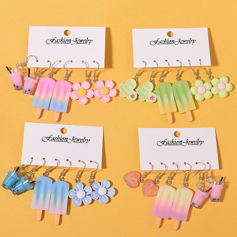 20g Weight Iron Ear Needle Material Drop Earrings Classification 1 Set Quantity Casual, Daily, Shopping Occasion Acrylic, Resin Material Cup, Heart Shape, Flower Pattern Women's Gender Cartoon Style, Cute Style 1 Set Cartoon Style Cute Cup Heart Shape Flower Arylic Resin Drop Earrings 无