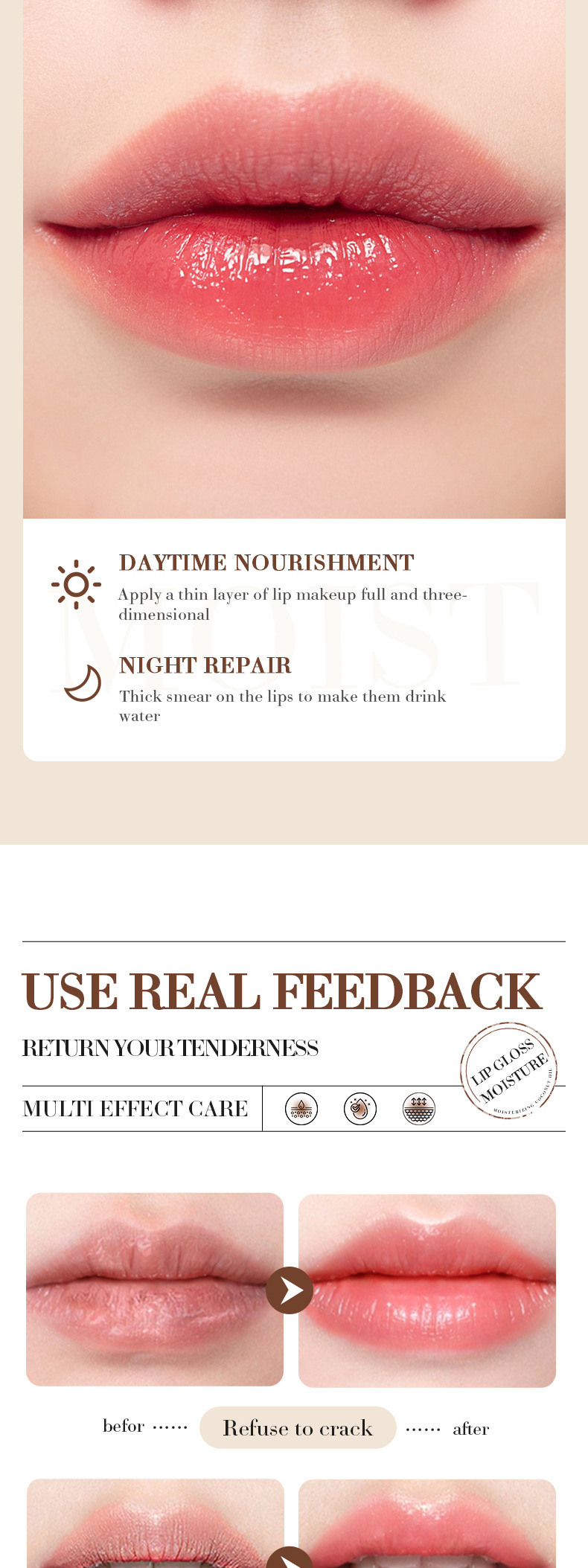 Lápiz labial SADOER All Coconut Cuidado de lápiz labial hidratante y humectante_voghion.com