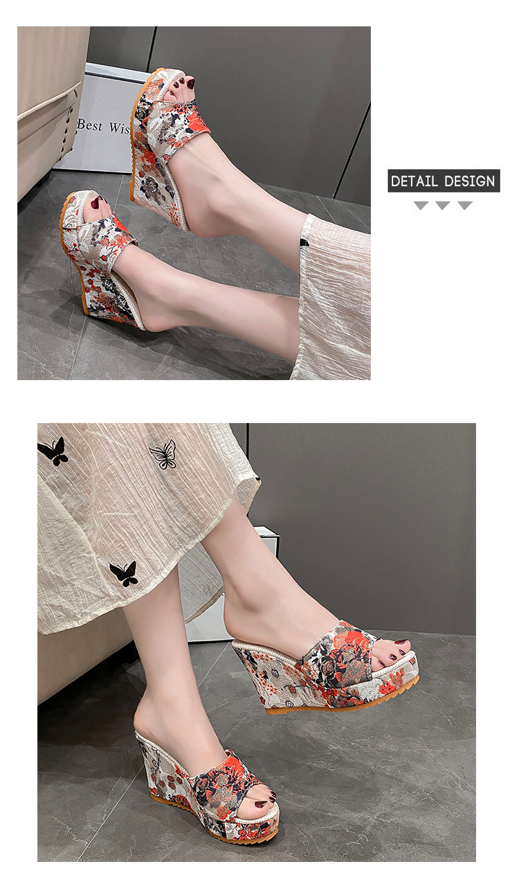 Floral Print Wedge Sandals For Women With Peep Toe Platform_voghion.com