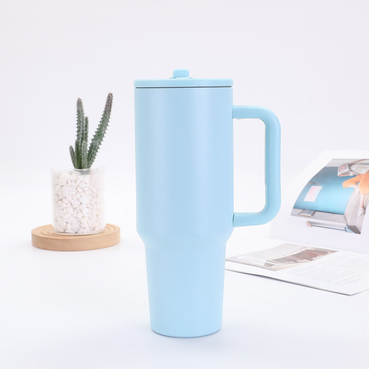 Taza termo de acero inoxidable Big Mac 304 de 40oz taza de automóvil de quinta generación con mango pajita de hielo portátil