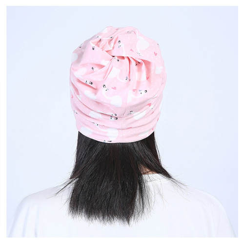 Bao Si Yuan Spring and Autumn Thin Double Layer 100% Cotton Knitted Large Headkerchief Postpartum Hat for Mothers, Size 60-75cm (Plus Size)