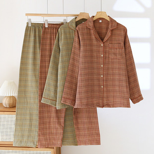Cotton Soft Skin-friendly Jacquard Double Gauze Pajamas Spring and Summer New Loose Lapel Women's Home Clothes suit