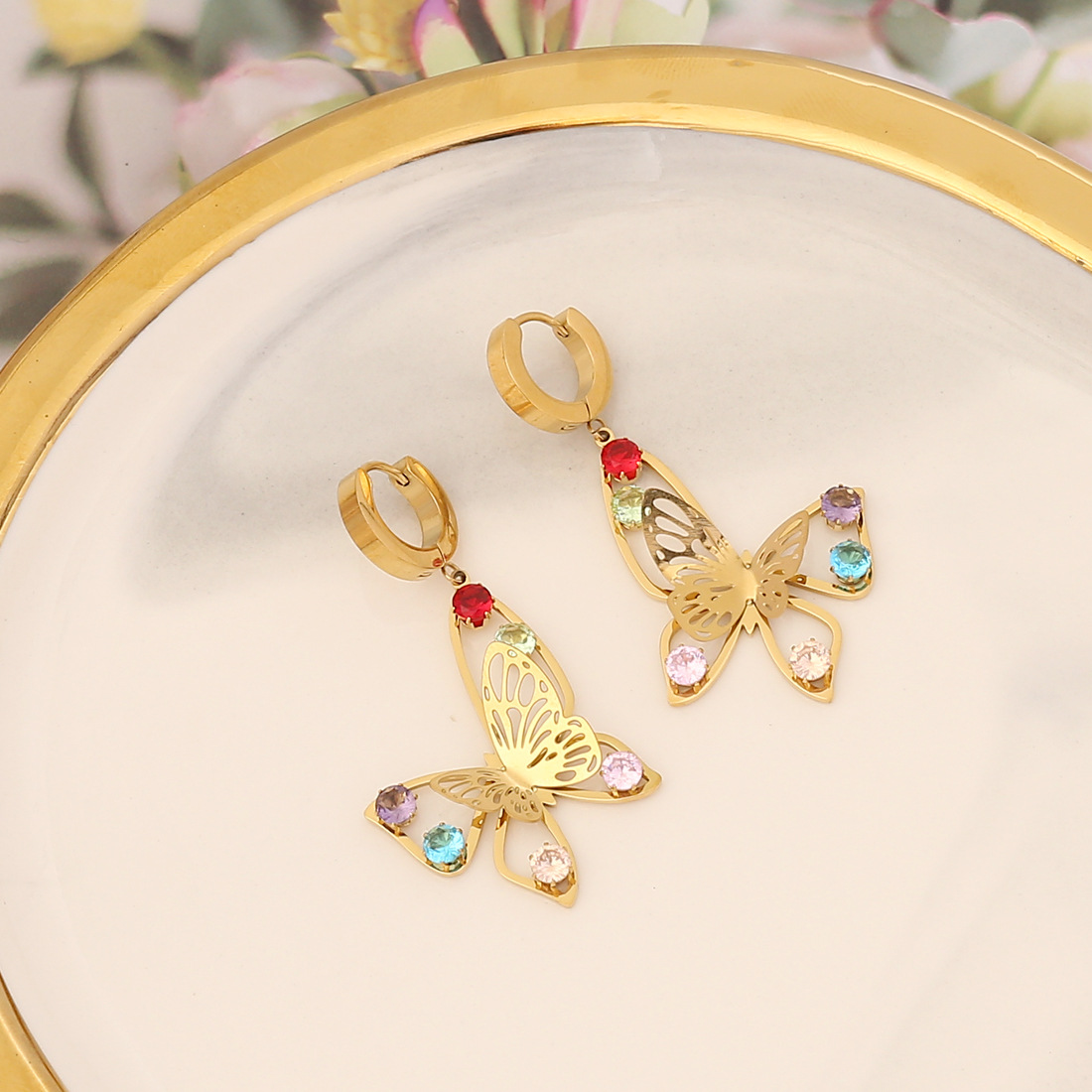 Exaggerated Star Heart Shape Butterfly Stainless Steel Inlay Rhinestones Earrings 1 Pair