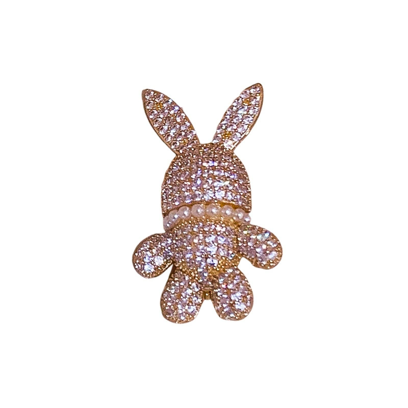 Rabbit with zircon with bow, fashionable universal cute design brooch lapel pin, light luxury style, trend of season