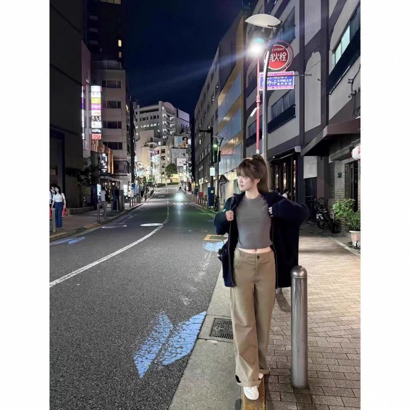 Mushroom-Style Multi-Color Long Cargo Pants for Women 2025 New High-Waisted Straight-Leg Floor-Length Wide-Leg Pants