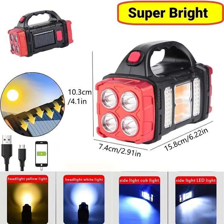 Luz solar multifuncional de doble fuente de luz lámpara de camping de emergencia USB carga con lámpara lateral Lámpara de mano LED