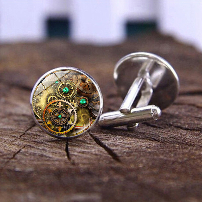 Steam punk mechanical gear time gem men's fashion accessory creative French style shirt cuff cuff pin
