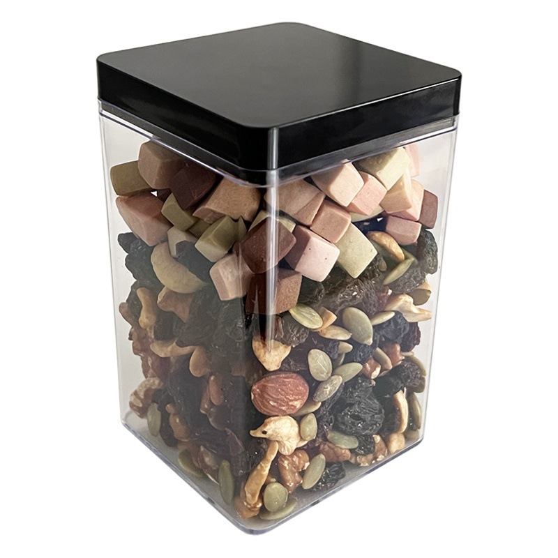 Caja de plástico, caja de embalaje de alimentos con tapa, caja de exhibición para frutas secas, té y aperitivos, material duro, almacenamiento sellado universal.