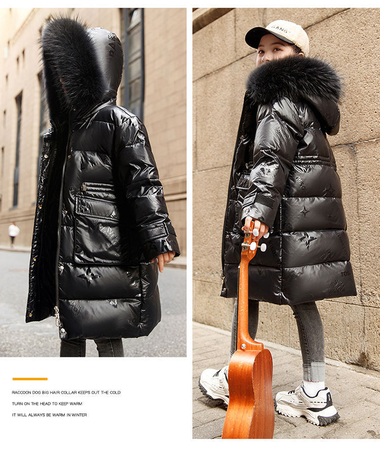 New Style Girls' Cotton Padded Jacket Children's Winter Hooded Jacket Internet Celebrity Big Children's Winter Cotton Padded Jacket Mid Length_voghion.com