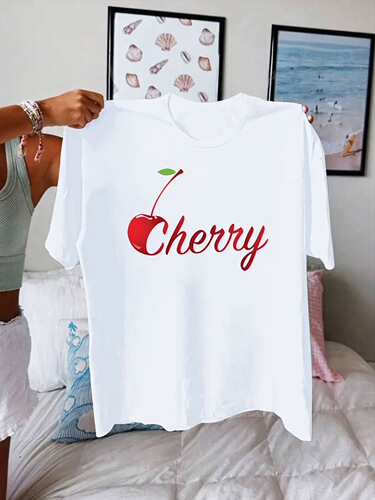 Cherry Printed Casual T Shirts Cross-border Dropshipping