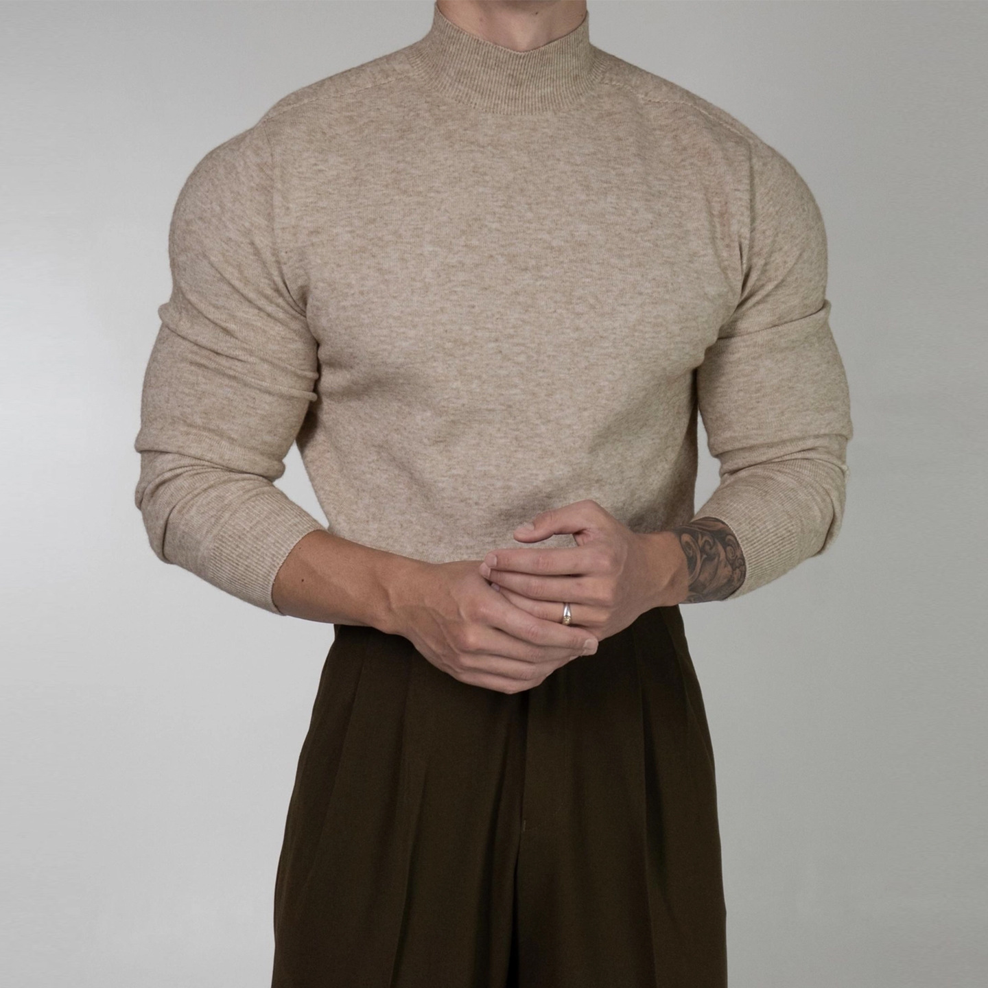 Half-Turtleneck Knitwear for Muscular Men, Autumn and Winter Retro Sweater, Casual Pullover Knitwear, Long-Sleeved Base Layer Shirt