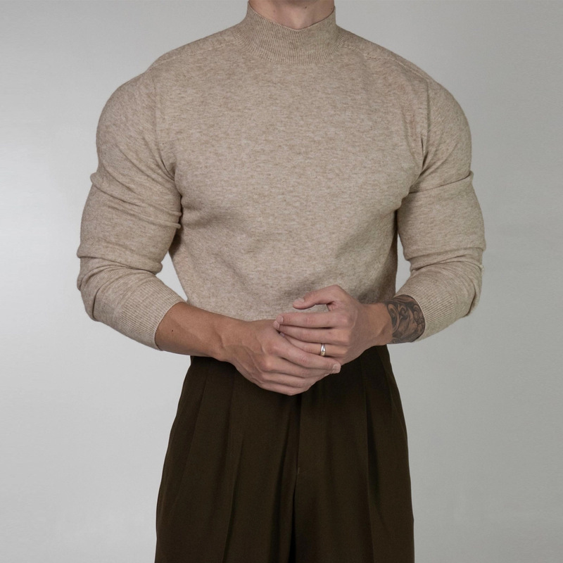 Half-Turtleneck Knitwear for Muscular Men, Autumn and Winter Retro Sweater, Casual Pullover Knitwear, Long-Sleeved Base Layer Shirt