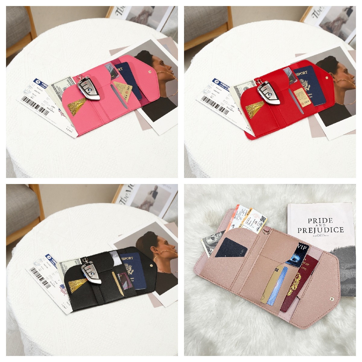 Transfronterizo en stock titular del pasaporte de cuero de la PU de múltiples funciones bolsa de identificación logotipo imprimible pasaporte bolsa de viaje titular de la identificación titular del boleto