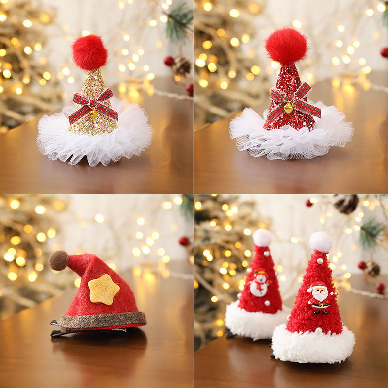 Children kids Christmas hairpin Christmas card girl lovely deer ear collar  dress up hair accessories Christmas hat pearl pin