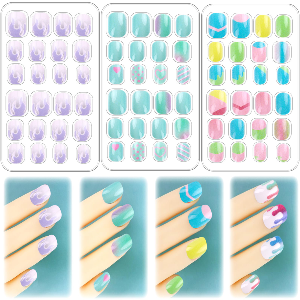 96 piezas de dibujos animados para niños con uñas exquisitas pegatinas de uñas dulces y lindas chicas pegatinas de uñas portátiles desmontables
