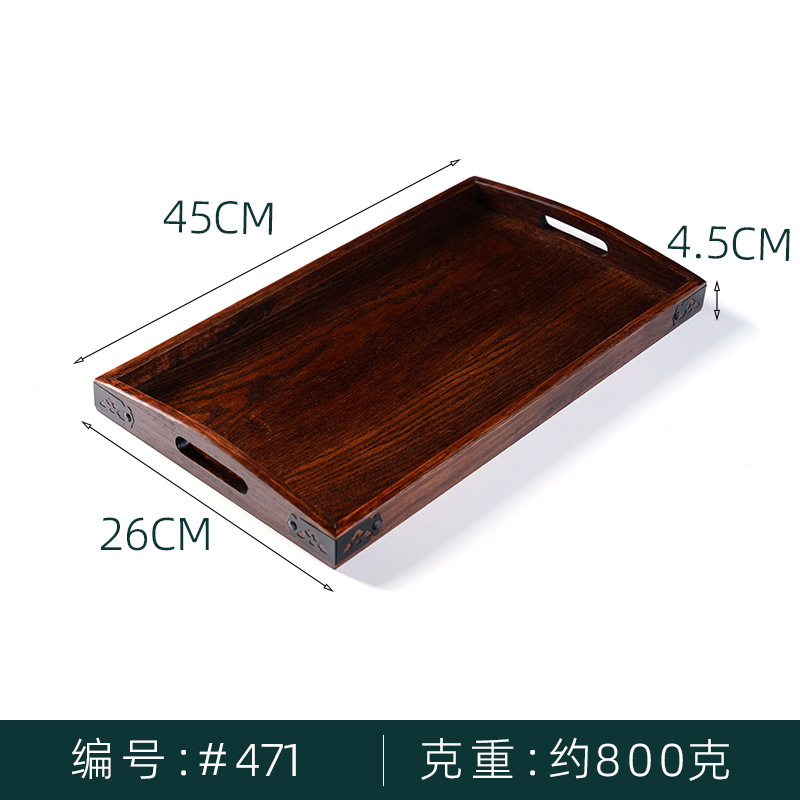 Bandeja portátil rectangular chino de madera maciza, bandeja de comedor de madera para el hogar del hotel, bandeja de té seco para el hogar, bandeja de caramelo