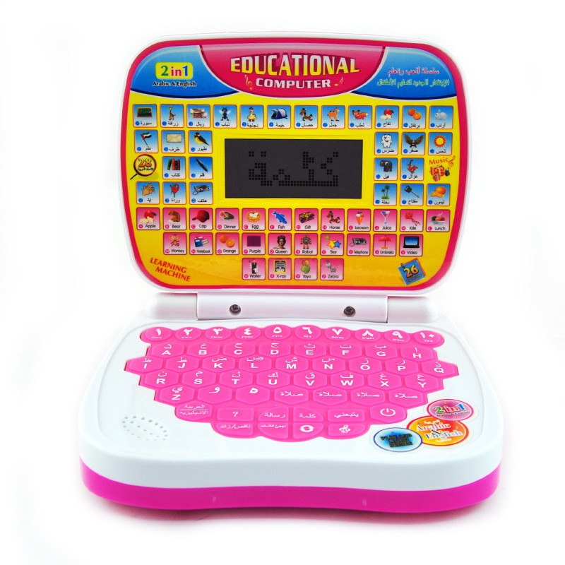 Juguetes para niños en stock Rosa sonido táctil inglés punto máquina de lectura Español Francés aprendizaje máquina pequeña computadora juguete