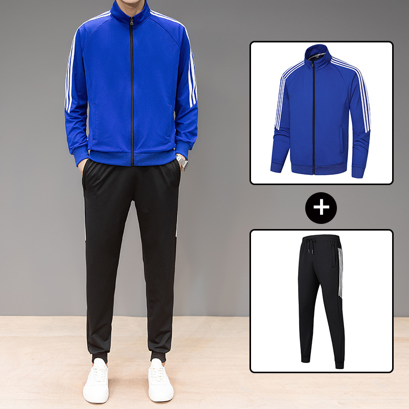 Tres barras de juego deportivo hombre y mujer pantalones casuales a prueba de algodón abrigo de spandex pareja dos piezas juego en vivo al por mayor