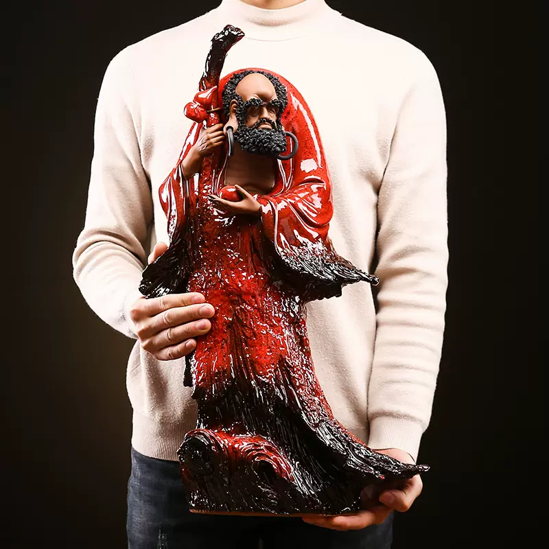 达摩祖师人物雕塑工艺品紫砂陶瓷玄关家居装饰品禅意摆件